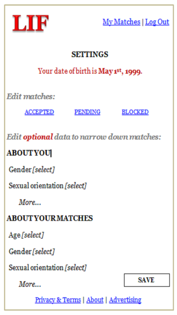 LIF - Setting Page